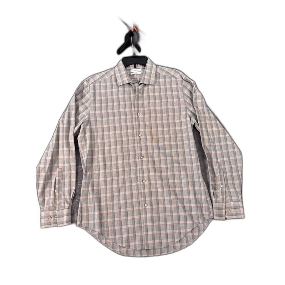 Calvin Klein Men's Slim Fit Plaid Dress Shirt - 4-Way Stretch, Size Small